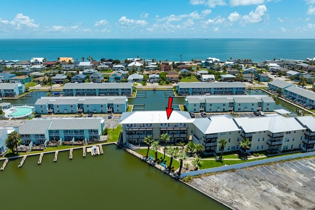 bird's eye view featuring a water view