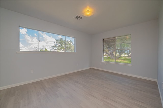 spare room featuring light wood-type flooring and plenty of natural light