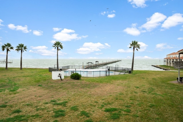 view of yard with a water view