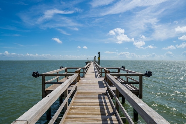 dock area featuring a water view