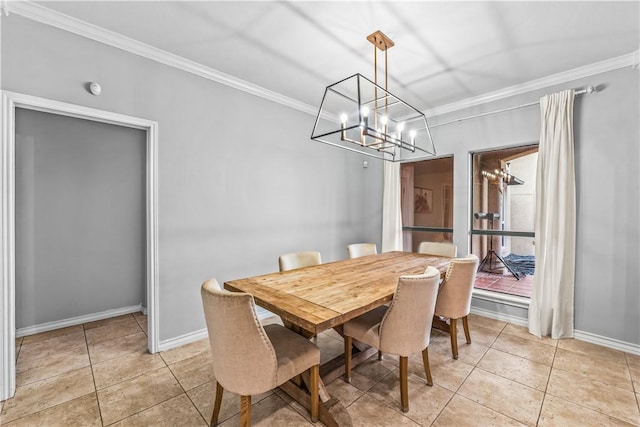 5514 King Trl, Corpus Christi, TX 78414 - dining area featuring ornamental molding, a chandelier, baseboards, and light tile patterned floors