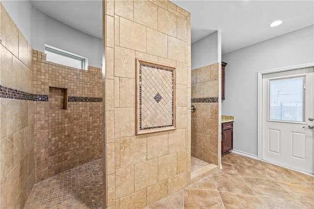5514 King Trl, Corpus Christi, TX 78414 - bathroom featuring walk in shower, vanity, and tile patterned floors