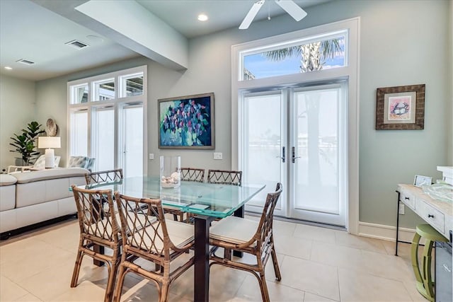 3700 Island Moorings Pkwy Unit 6, Port Aransas, TX 78373 - dining area with a ceiling fan, light tile patterned flooring, and recessed lighting