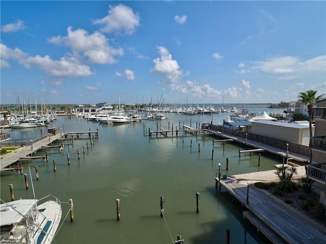 dock area featuring a water view