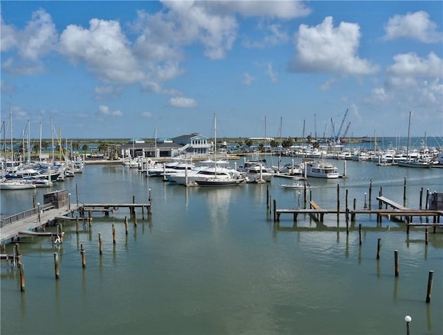 view of dock with a water view