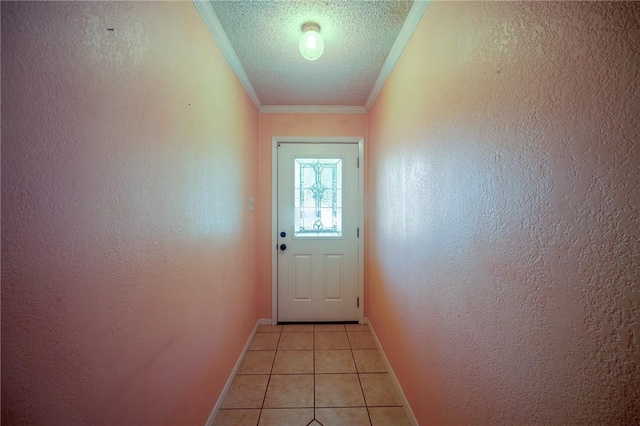 1601 Spicewood Dr, Corpus Christi, TX 78412 - entryway featuring ornamental molding, light tile patterned floors, a textured ceiling, and a textured wall