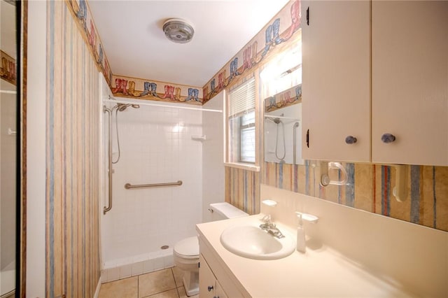 1601 Spicewood Dr, Corpus Christi, TX 78412 - full bath with a stall shower, vanity, tile patterned floors, and wallpapered walls