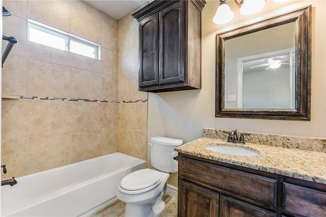 bathroom with vanity,  shower combination, and toilet