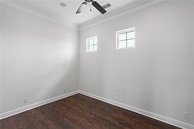 10 Kingfisher Ln, Rockport, TX 78382 - unfurnished room featuring ornamental molding, dark wood-style flooring, and a ceiling fan