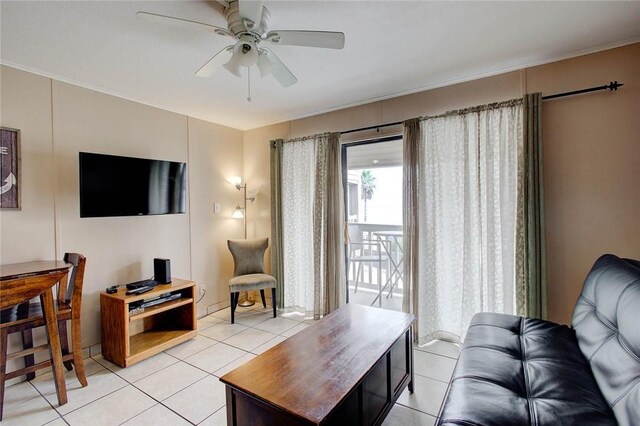 3938 Surfside Blvd Unit 3114, Corpus Christi, TX 78402 - living room with ceiling fan and light tile patterned floors