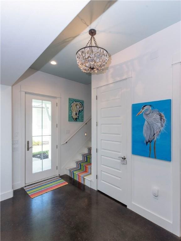 126 Reserve Ln, Rockport, TX 78382 - entryway featuring stairway, a chandelier, baseboards, and recessed lighting