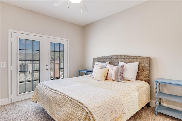 314 Bahia Mar Prt, Aransas, TX 78373 - bedroom featuring ceiling fan, french doors, baseboards, carpet flooring, and access to exterior