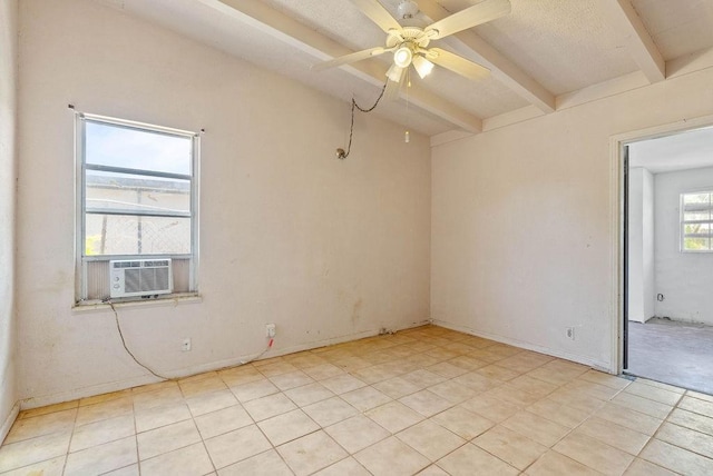 925 Hazel Dr, Corpus Christi, TX 78412 - spare room with beamed ceiling, ceiling fan, cooling unit, and light tile patterned floors