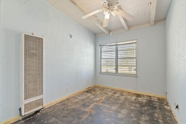 925 Hazel Dr, Corpus Christi, TX 78412 - unfurnished room featuring a heating unit, beam ceiling, and a ceiling fan