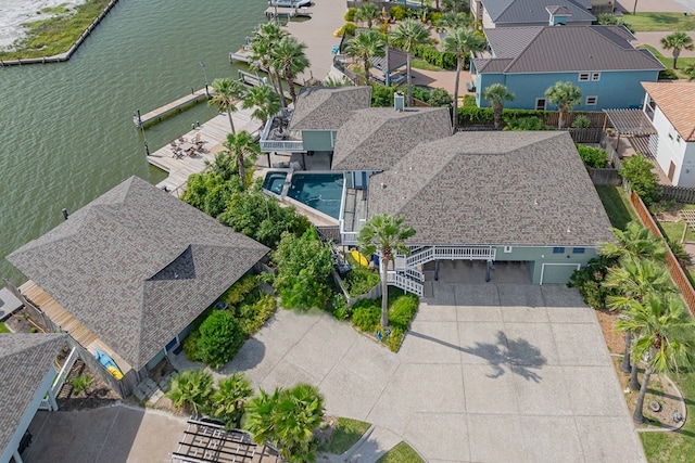 aerial view with a water view