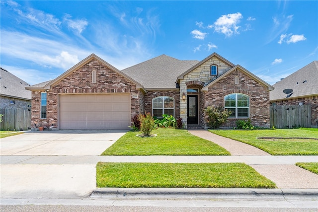 view of front property with a garage and a front lawn