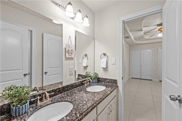 8230 Excalibur, Corpus Christi, TX 78414 - bathroom featuring double vanity, tile patterned flooring, and ceiling fan