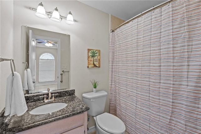 8230 Excalibur, Corpus Christi, TX 78414 - full bathroom featuring vanity, ceiling fan, and curtained shower