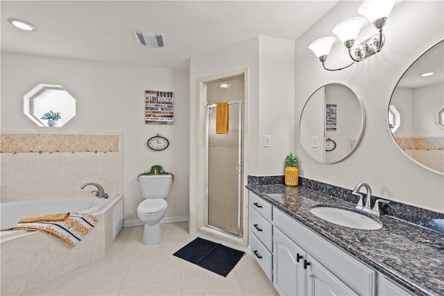 8230 Excalibur, Corpus Christi, TX 78414 - full bathroom featuring vanity, a stall shower, tile patterned floors, and a garden tub