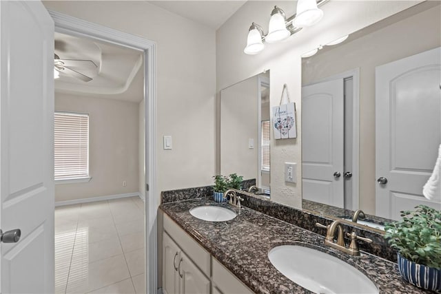 8230 Excalibur, Corpus Christi, TX 78414 - bathroom with double vanity, tile patterned floors, and ceiling fan