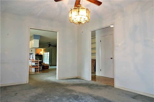 128 Granby Pl, Portland, TX 78374 - carpeted spare room with a ceiling fan, baseboards, a chandelier, and a textured ceiling
