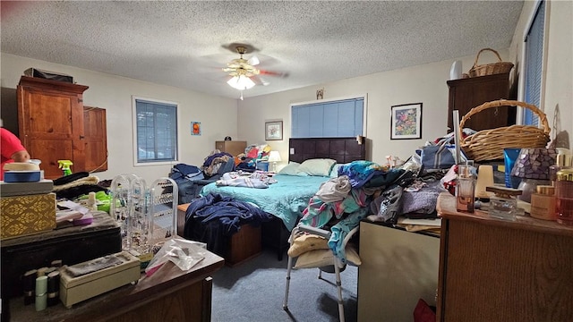 10200 Shane Dr, Corpus Christi, TX 78410 - bedroom with carpet floors, a ceiling fan, and a textured ceiling