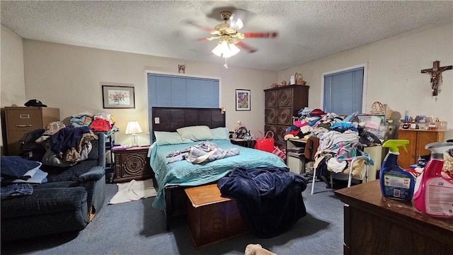 10200 Shane Dr, Corpus Christi, TX 78410 - carpeted bedroom with ceiling fan and a textured ceiling