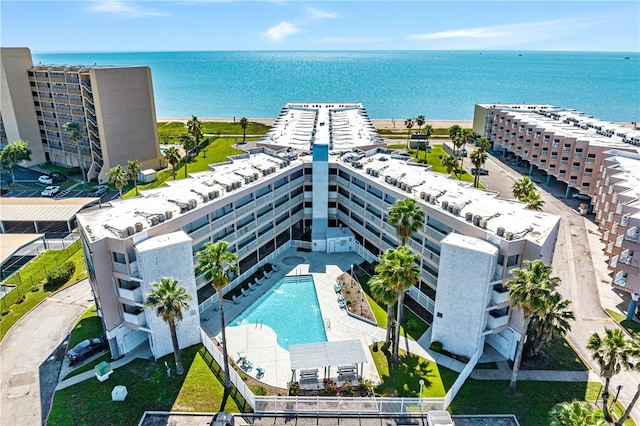 bird's eye view featuring a water view