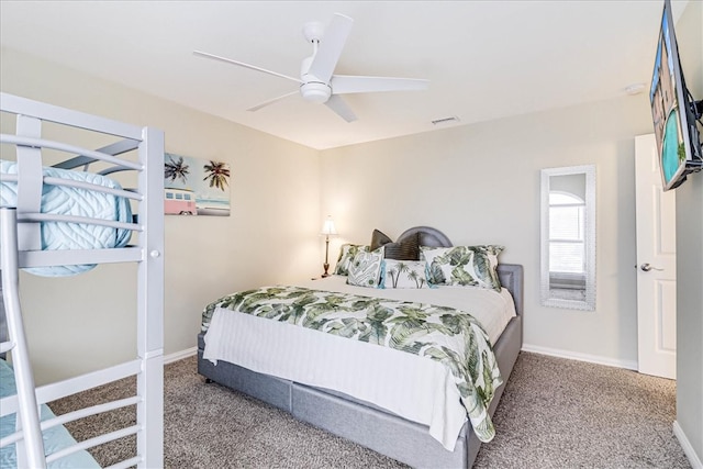 bedroom with carpet flooring and ceiling fan