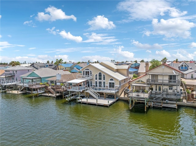 dock area with a water view