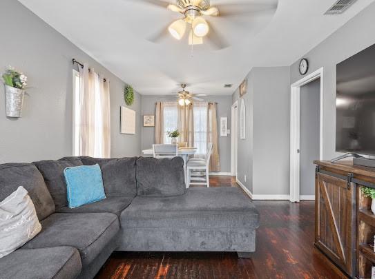 1058 Vaky St, Corpus Christi, TX 78404 - living room with ceiling fan and wood finished floors