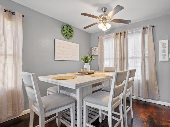 1058 Vaky St, Corpus Christi, TX 78404 - dining space featuring breakfast area, wood finished floors, and ceiling fan