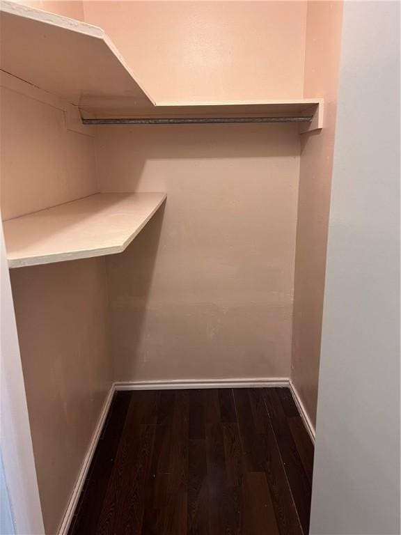 spacious closet with dark wood-style flooring