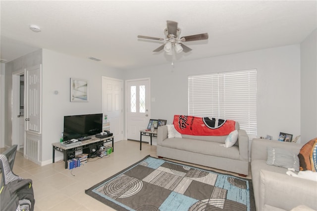 living room with ceiling fan