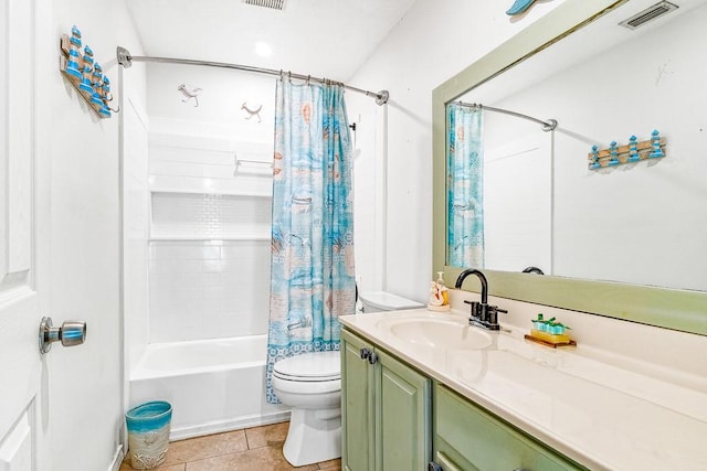 3105 Quebec Dr, Corpus Christi, TX 78414 - bathroom featuring toilet, shower / bath combination with curtain, vanity, and tile patterned flooring
