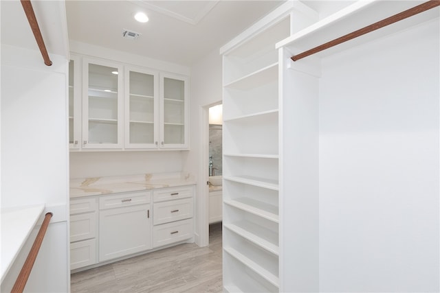 spacious closet with light hardwood / wood-style floors