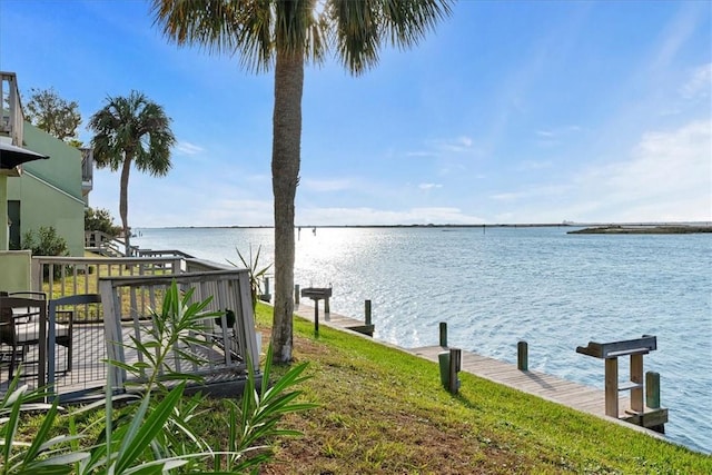 view of dock with a water view