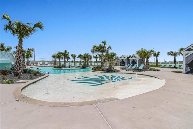 view of swimming pool with a patio area