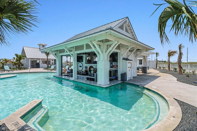 view of swimming pool with a gazebo and a patio