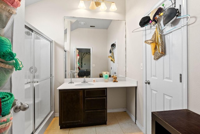 7418 Oshman Dr, Corpus Christi, TX 78414 - bathroom with a stall shower, vanity, and tile patterned flooring