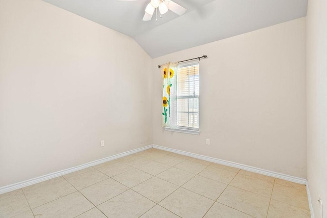 7418 Oshman Dr, Corpus Christi, TX 78414 - spare room featuring ceiling fan, vaulted ceiling, baseboards, and light tile patterned floors