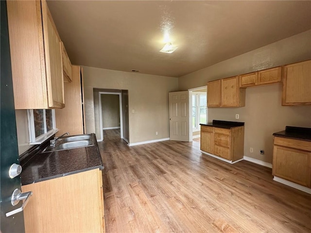 kitchen featuring light brown cabinetry, light hardwood / wood-style floors, and sink