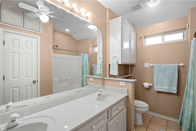 14106 Palo Seco Dr, Corpus Christi, TX 78418 - bathroom featuring visible vents, tile patterned flooring, a ceiling fan, and a sink