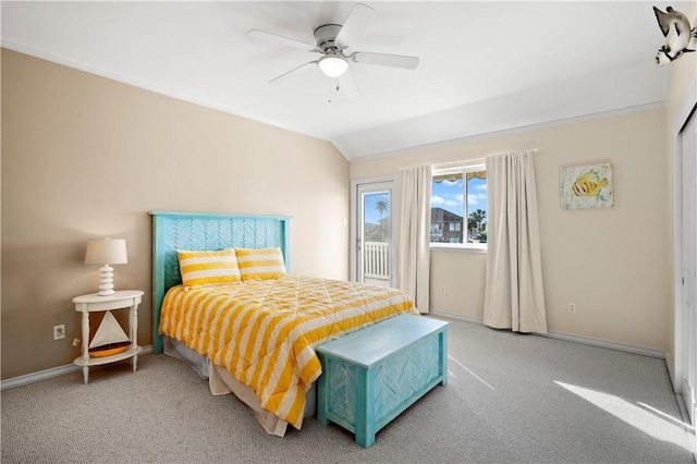 14106 Palo Seco Dr, Corpus Christi, TX 78418 - carpeted bedroom with lofted ceiling, baseboards, and ceiling fan