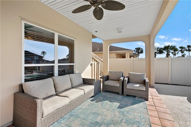 14106 Palo Seco Dr, Corpus Christi, TX 78418 - view of patio with outdoor lounge area, fence, and ceiling fan