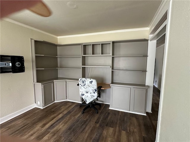 230 Lola Johnson, Corpus Christi, TX 78418 - unfurnished office featuring crown molding, baseboards, and dark wood-style floors