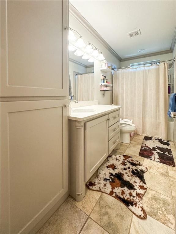 4625 Harney Rd, Corpus Christi, TX 78410 - full bathroom with ornamental molding, vanity, a shower with shower curtain, and tile patterned floors
