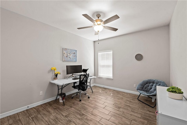 4133 Midlands St, Corpus Christi, TX 78414 - home office featuring a ceiling fan and wood finished floors