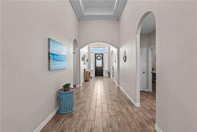 4133 Midlands St, Corpus Christi, TX 78414 - foyer featuring wood finished floors, ornamental molding, and arched walkways