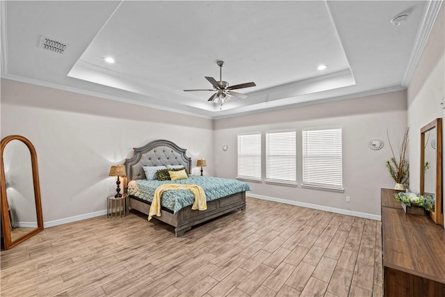 4133 Midlands St, Corpus Christi, TX 78414 - bedroom with a raised ceiling, light wood-style flooring, recessed lighting, and a ceiling fan